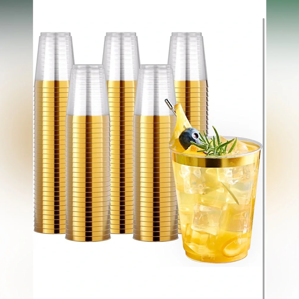 Gold Rim Plastic Cups - 10 oz (200 pack)